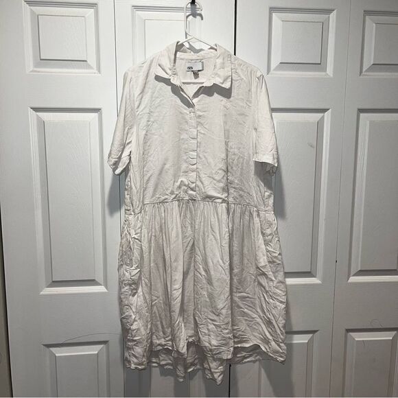 Nordstrom Linen Blend Collared dress in White Womens Size Large - Picture 3 of 6